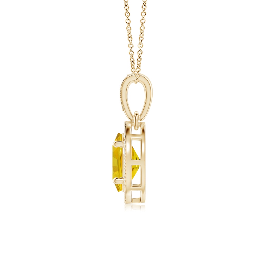 7x5mm AAAA Vintage Style Oval Yellow Sapphire Pendant with Diamond Halo in Yellow Gold - side 199