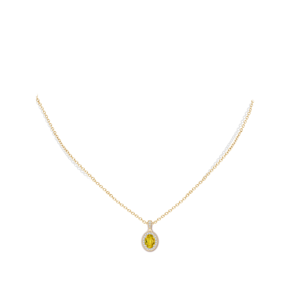 7x5mm AAAA Vintage Style Oval Yellow Sapphire Pendant with Diamond Halo in Yellow Gold Body-Neck
