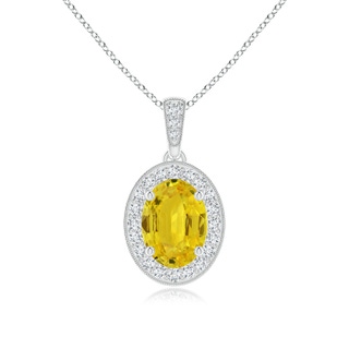8x6mm AAA Vintage Style Oval Yellow Sapphire Pendant with Diamond Halo in White Gold