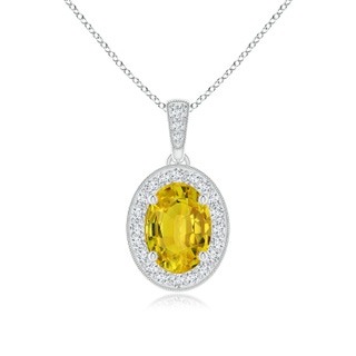8x6mm AAAA Vintage Style Oval Yellow Sapphire Pendant with Diamond Halo in P950 Platinum