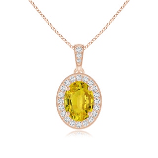 8x6mm AAAA Vintage Style Oval Yellow Sapphire Pendant with Diamond Halo in Rose Gold