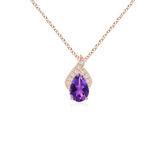 6x4mm AAAA Solitaire Pear-Shaped Amethyst Flame Pendant in Rose Gold