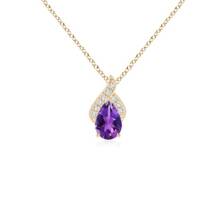 6x4mm AAAA Solitaire Pear-Shaped Amethyst Flame Pendant in Yellow Gold