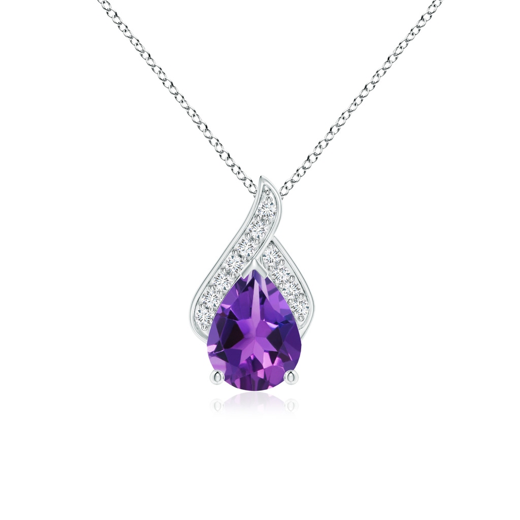 8x6mm AAAA Solitaire Pear-Shaped Amethyst Flame Pendant in P950 Platinum 