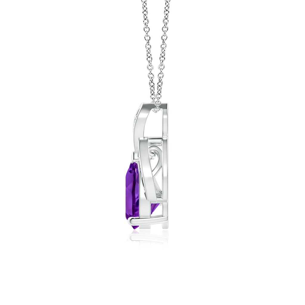 8x6mm AAAA Solitaire Pear-Shaped Amethyst Flame Pendant in P950 Platinum Side-1