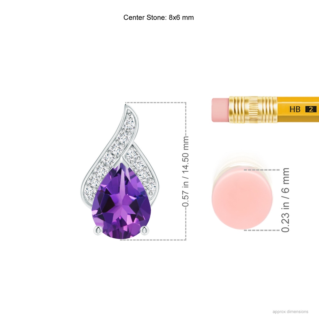 8x6mm AAAA Solitaire Pear-Shaped Amethyst Flame Pendant in P950 Platinum Ruler