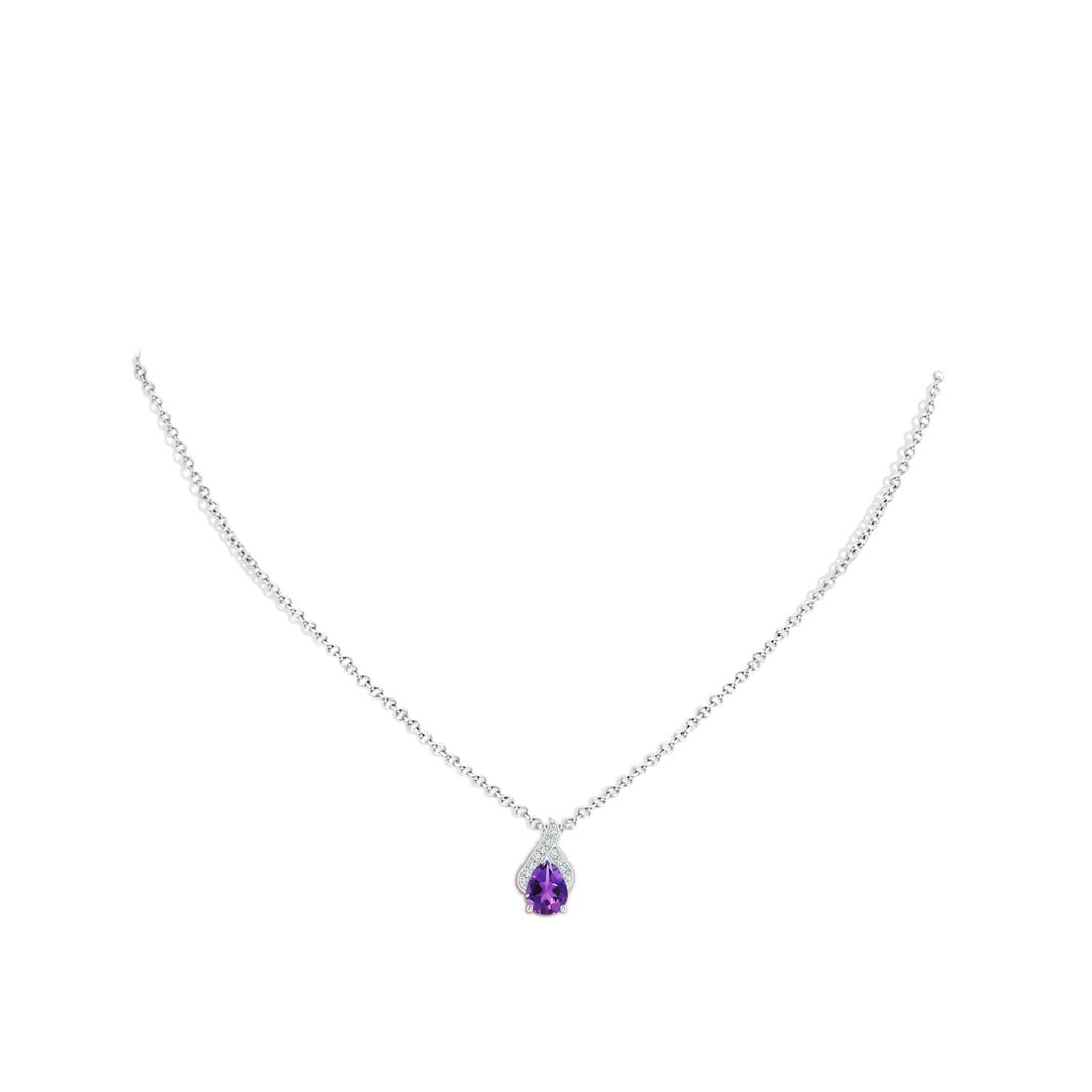8x6mm AAAA Solitaire Pear-Shaped Amethyst Flame Pendant in P950 Platinum Body-Neck