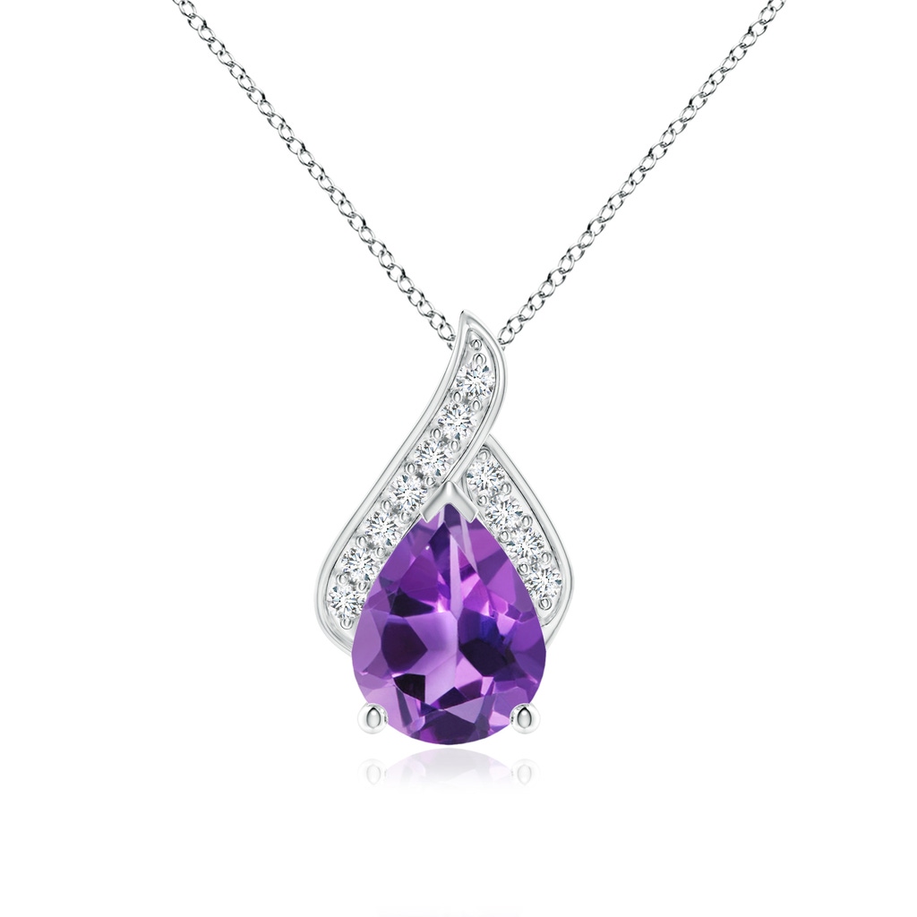 9x7mm AAA Solitaire Pear-Shaped Amethyst Flame Pendant in White Gold