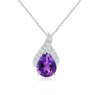 9x7mm AAAA Solitaire Pear-Shaped Amethyst Flame Pendant in P950 Platinum