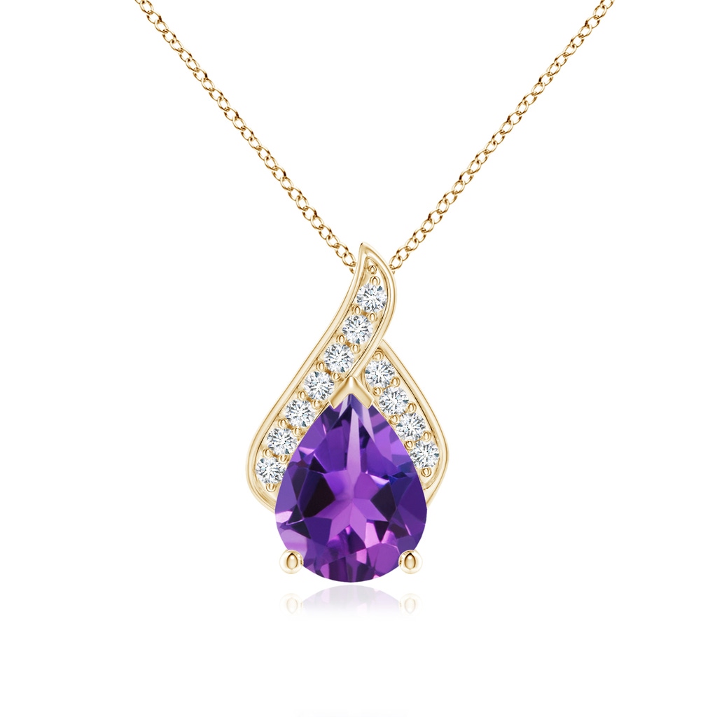 9x7mm AAAA Solitaire Pear-Shaped Amethyst Flame Pendant in Yellow Gold