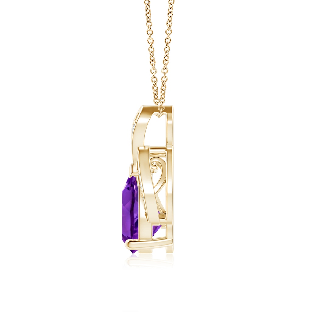 9x7mm AAAA Solitaire Pear-Shaped Amethyst Flame Pendant in Yellow Gold Side-1