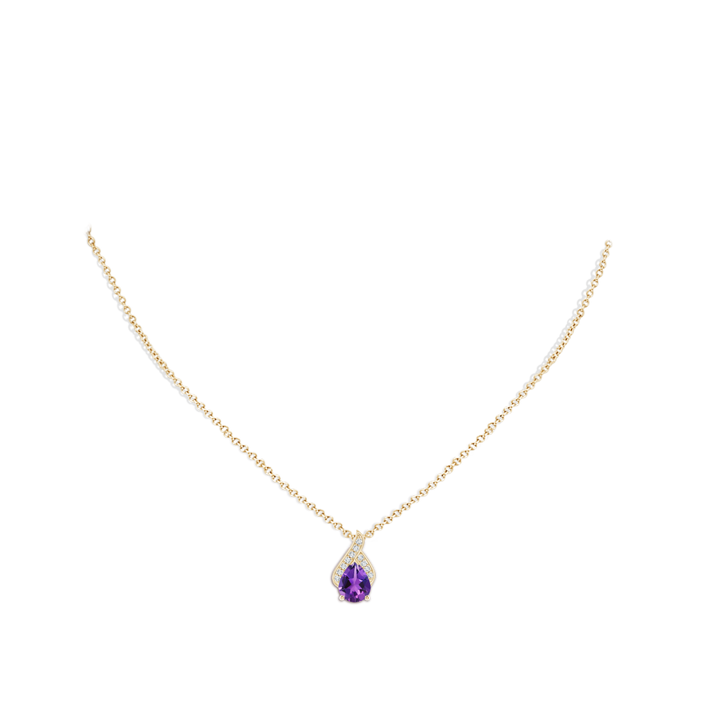 9x7mm AAAA Solitaire Pear-Shaped Amethyst Flame Pendant in Yellow Gold Body-Neck
