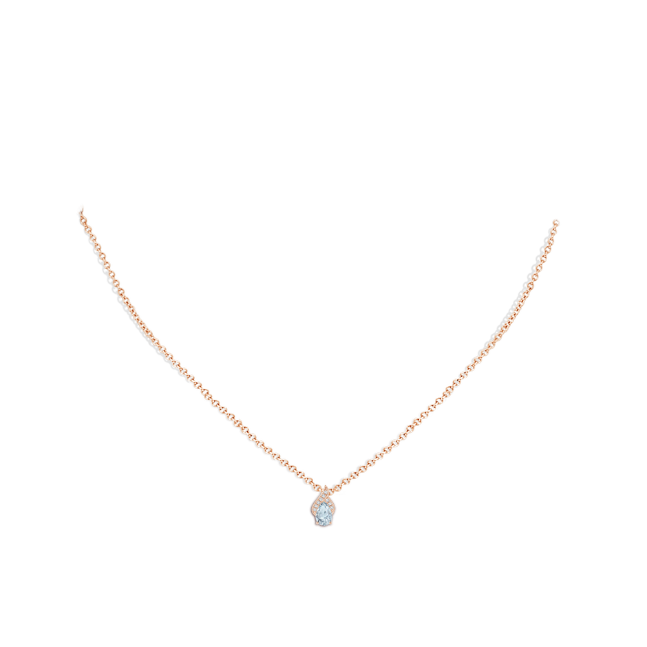 6x4mm A Solitaire Pear-Shaped Aquamarine Flame Pendant in Rose Gold body-neck