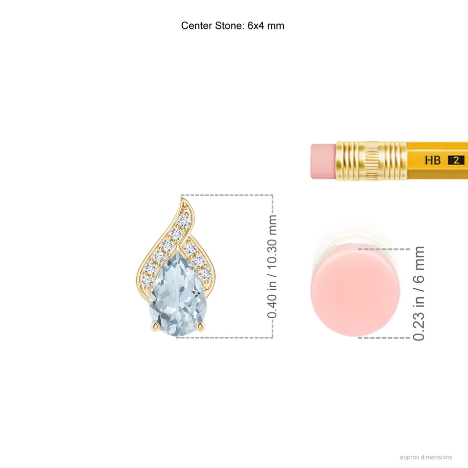 6x4mm A Solitaire Pear-Shaped Aquamarine Flame Pendant in Yellow Gold ruler