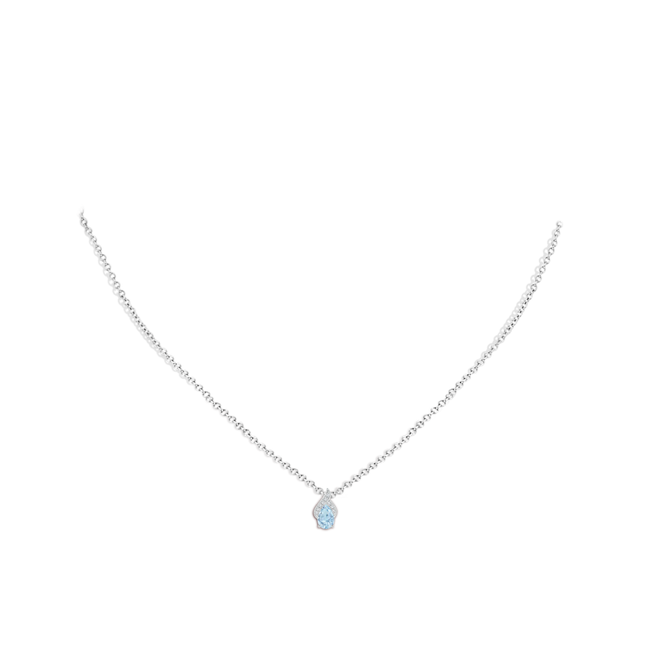 6x4mm AA Solitaire Pear-Shaped Aquamarine Flame Pendant in White Gold body-neck