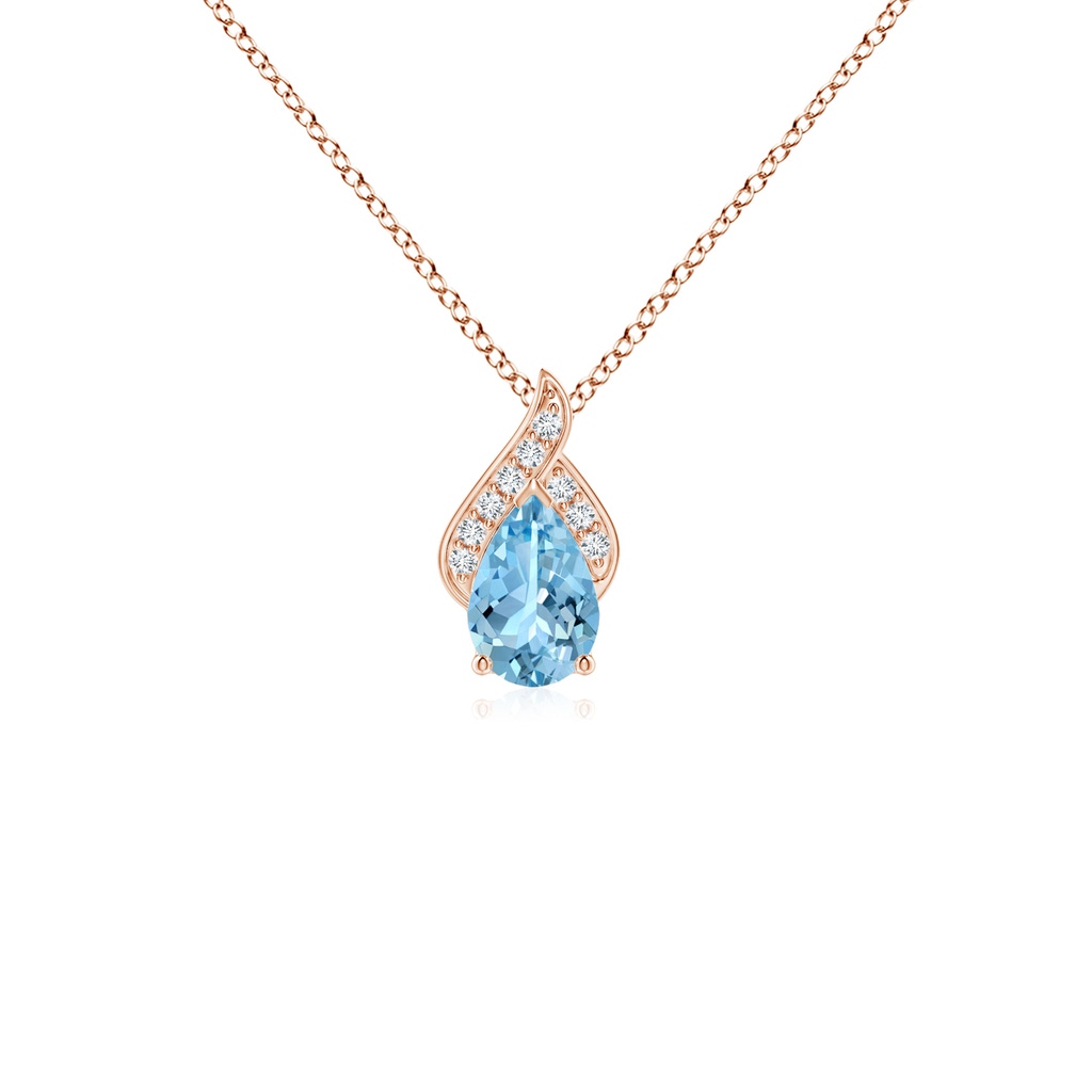 6x4mm AAAA Solitaire Pear-Shaped Aquamarine Flame Pendant in Rose Gold