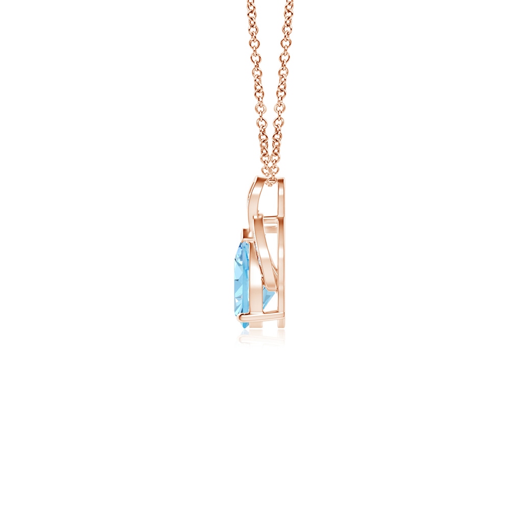 6x4mm AAAA Solitaire Pear-Shaped Aquamarine Flame Pendant in Rose Gold Side-1