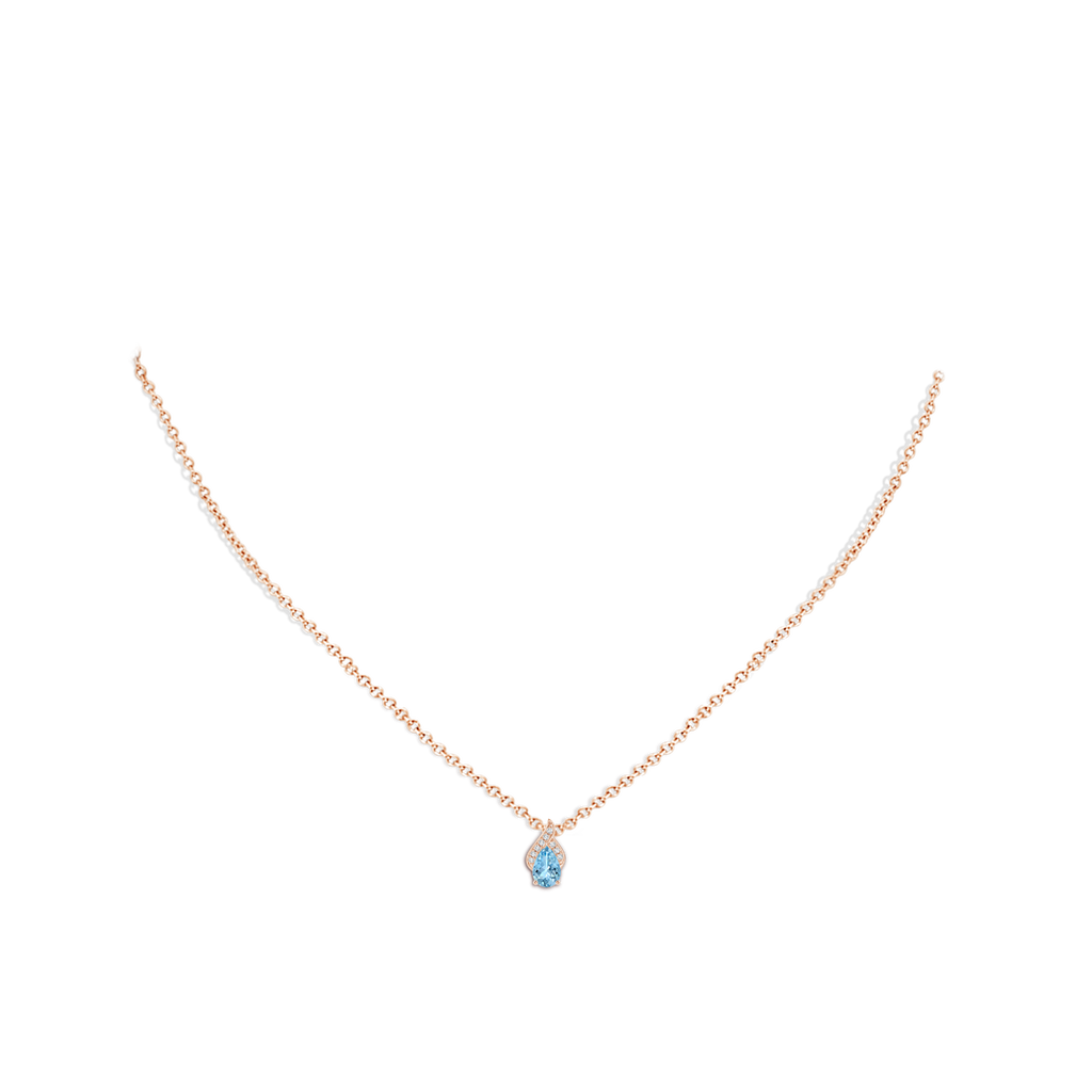 6x4mm AAAA Solitaire Pear-Shaped Aquamarine Flame Pendant in Rose Gold Body-Neck