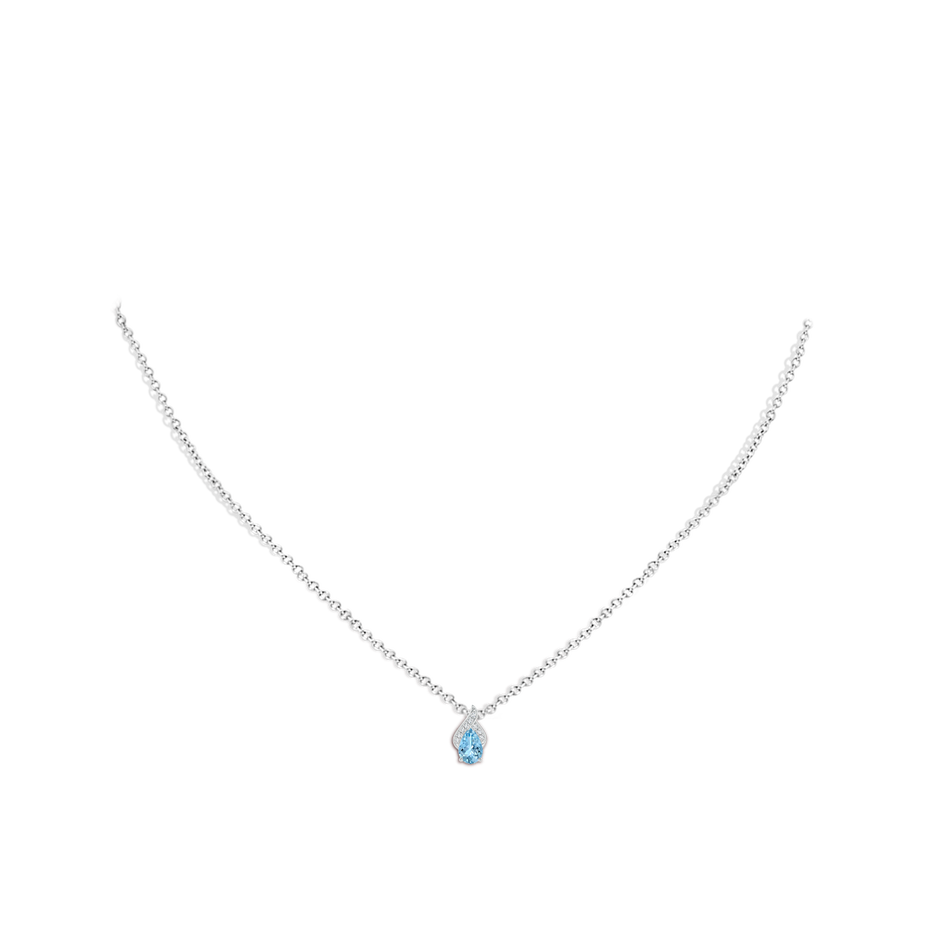 6x4mm AAAA Solitaire Pear-Shaped Aquamarine Flame Pendant in White Gold body-neck