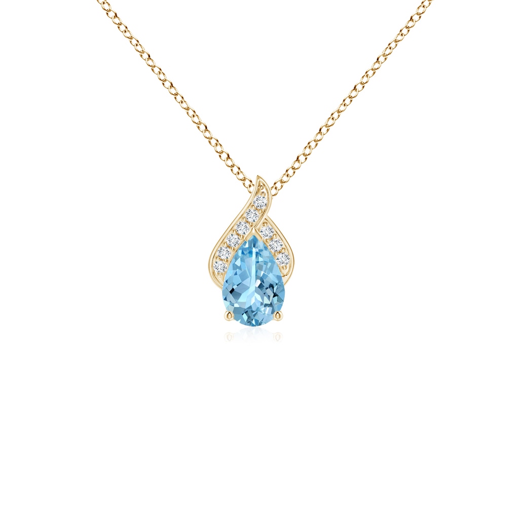 6x4mm AAAA Solitaire Pear-Shaped Aquamarine Flame Pendant in Yellow Gold
