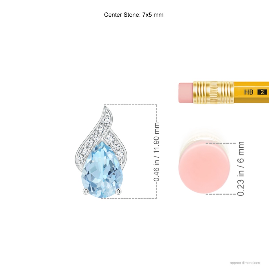 7x5mm AAA Solitaire Pear-Shaped Aquamarine Flame Pendant in White Gold ruler