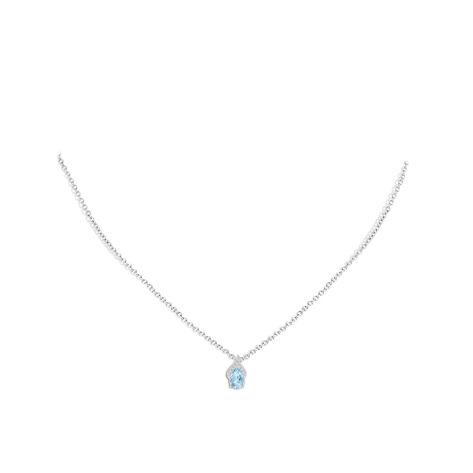 7x5mm AAA Solitaire Pear-Shaped Aquamarine Flame Pendant in White Gold body-neck