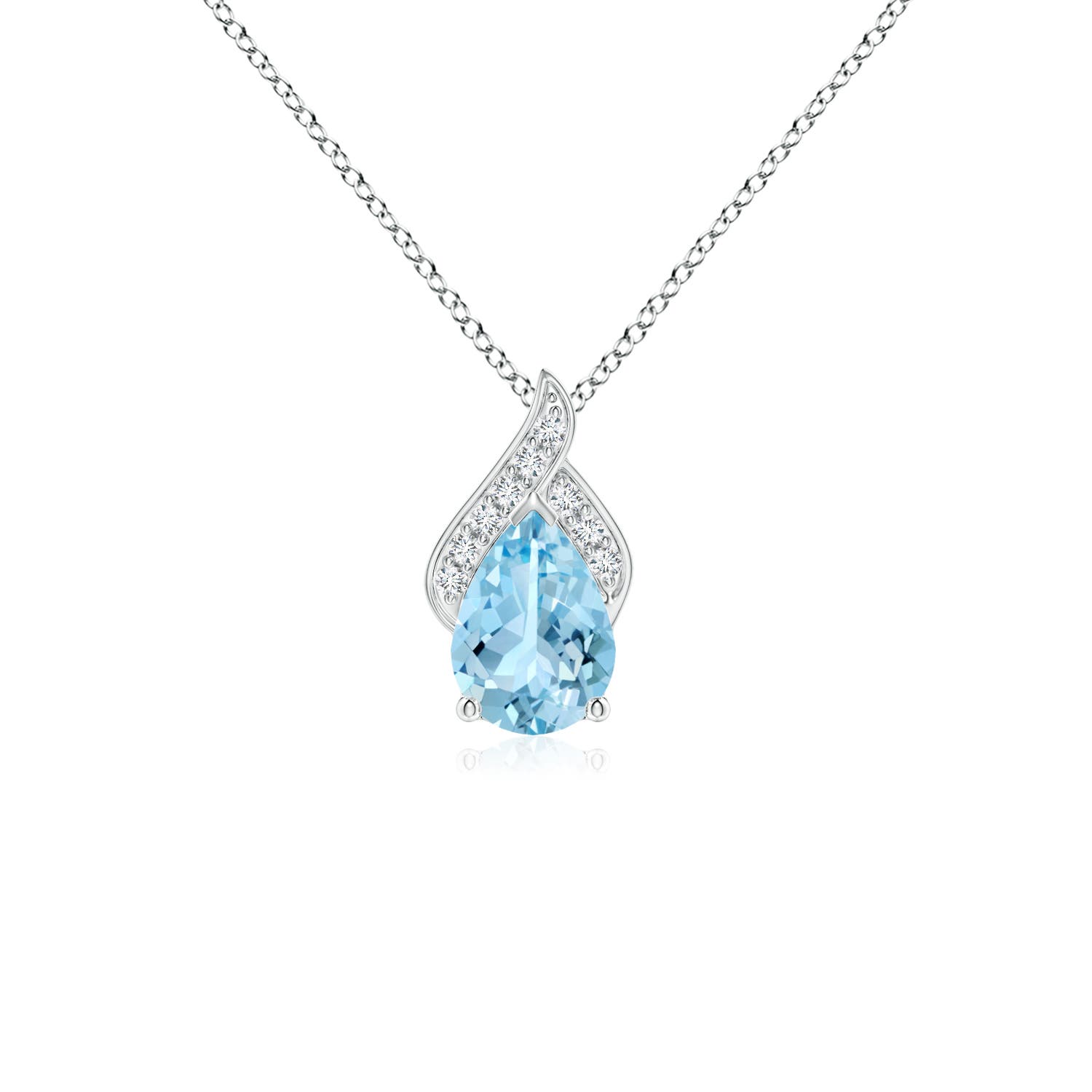 7x5mm AAAA Solitaire Pear-Shaped Aquamarine Flame Pendant in White Gold