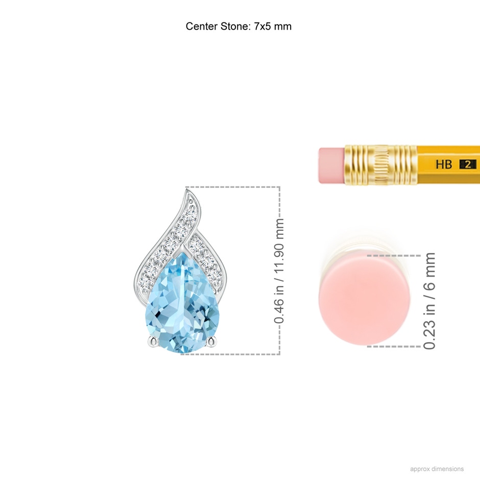 7x5mm AAAA Solitaire Pear-Shaped Aquamarine Flame Pendant in White Gold ruler