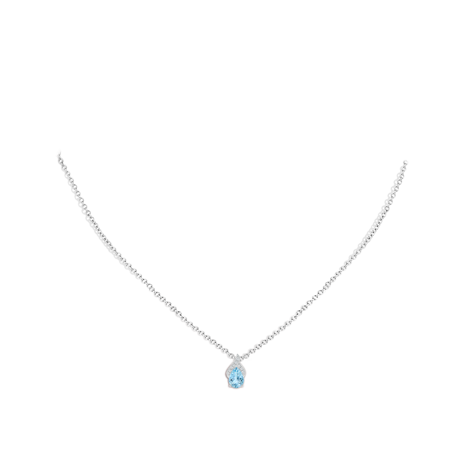 7x5mm AAAA Solitaire Pear-Shaped Aquamarine Flame Pendant in White Gold body-neck