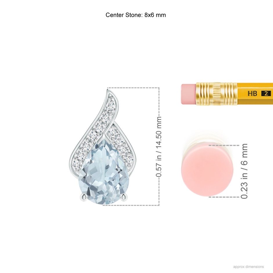 8x6mm A Solitaire Pear-Shaped Aquamarine Flame Pendant in White Gold ruler