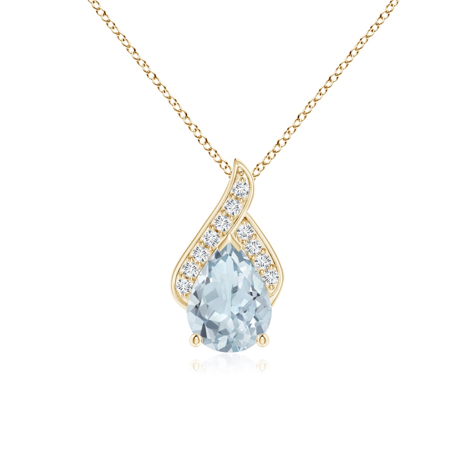 8x6mm A Solitaire Pear-Shaped Aquamarine Flame Pendant in Yellow Gold 
