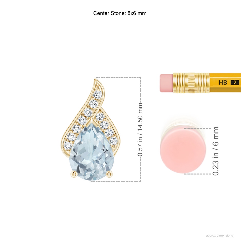 8x6mm A Solitaire Pear-Shaped Aquamarine Flame Pendant in Yellow Gold ruler