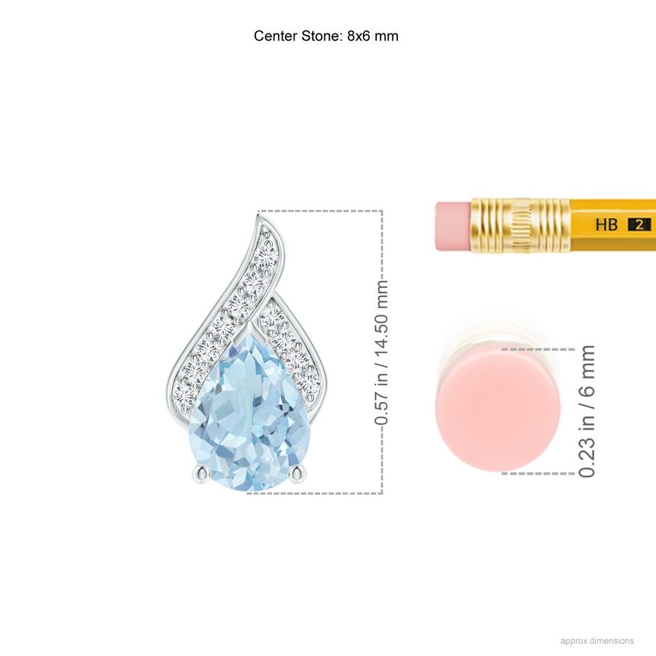 8x6mm AA Solitaire Pear-Shaped Aquamarine Flame Pendant in P950 Platinum ruler