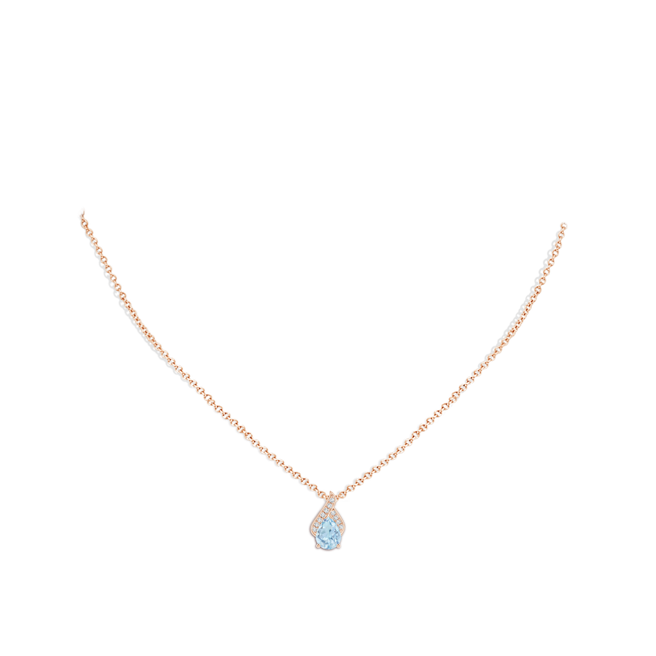 8x6mm AA Solitaire Pear-Shaped Aquamarine Flame Pendant in Rose Gold body-neck