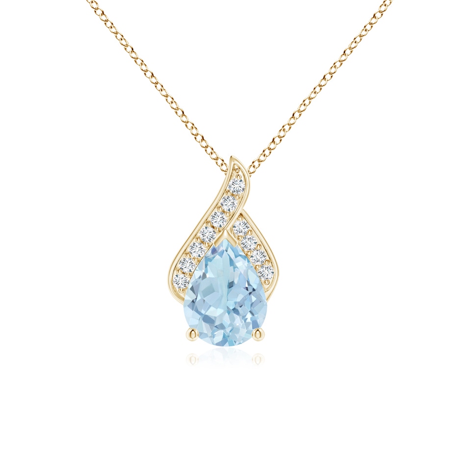8x6mm AA Solitaire Pear-Shaped Aquamarine Flame Pendant in Yellow Gold 