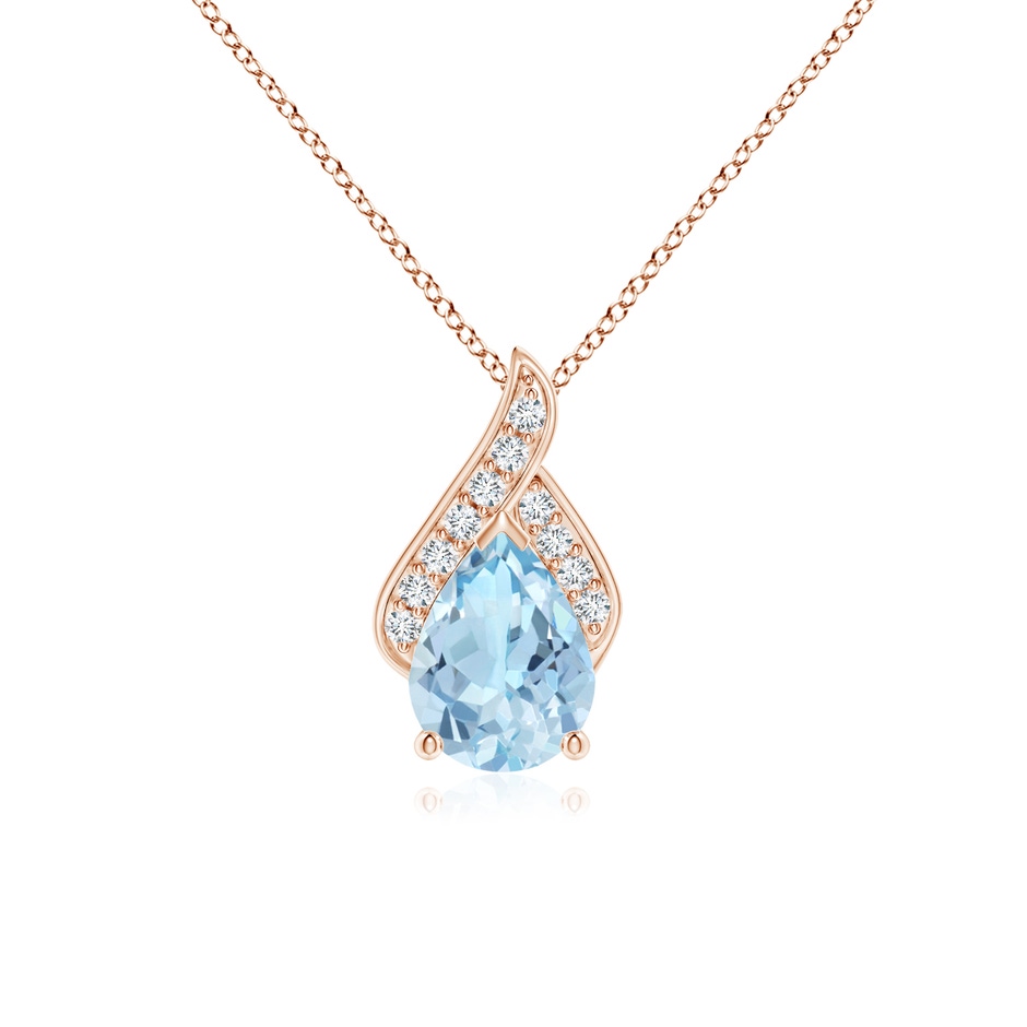 8x6mm AAA Solitaire Pear-Shaped Aquamarine Flame Pendant in Rose Gold 