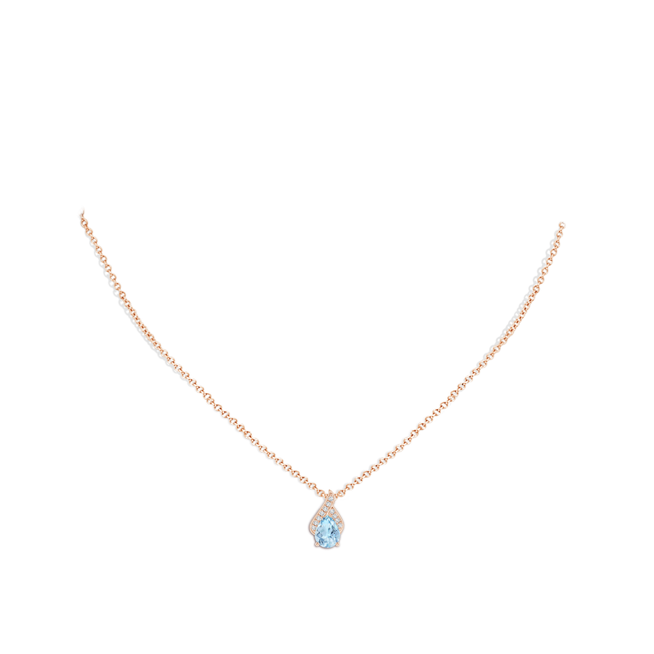 8x6mm AAA Solitaire Pear-Shaped Aquamarine Flame Pendant in Rose Gold body-neck
