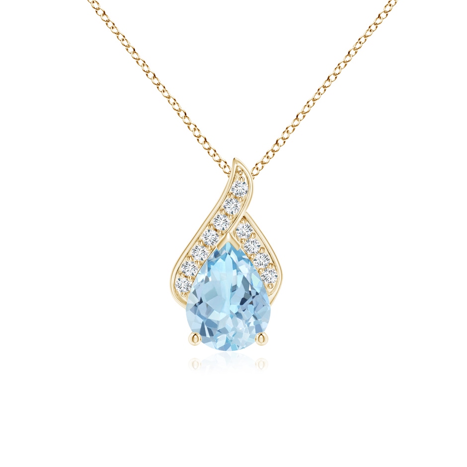 8x6mm AAA Solitaire Pear-Shaped Aquamarine Flame Pendant in Yellow Gold 
