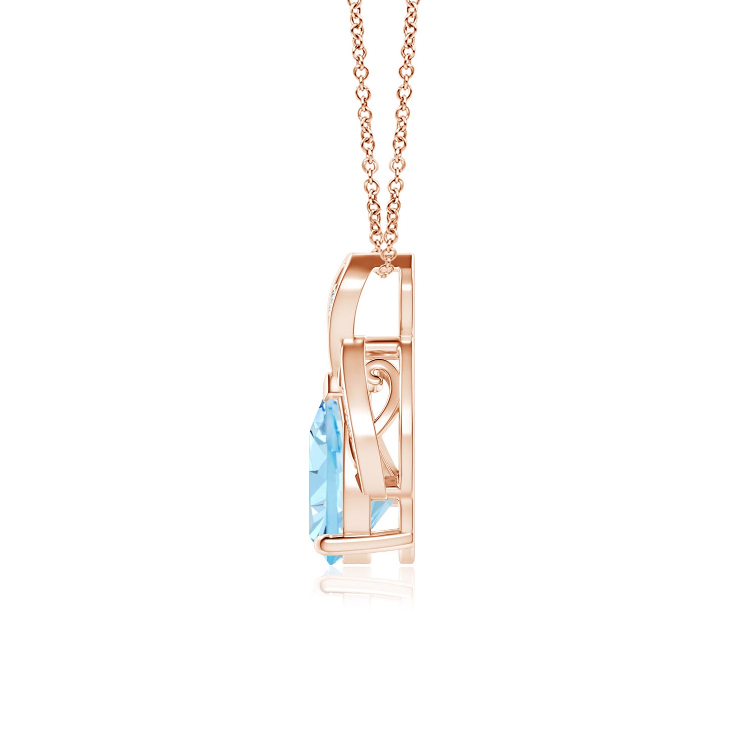 8x6mm AAAA Solitaire Pear-Shaped Aquamarine Flame Pendant in Rose Gold