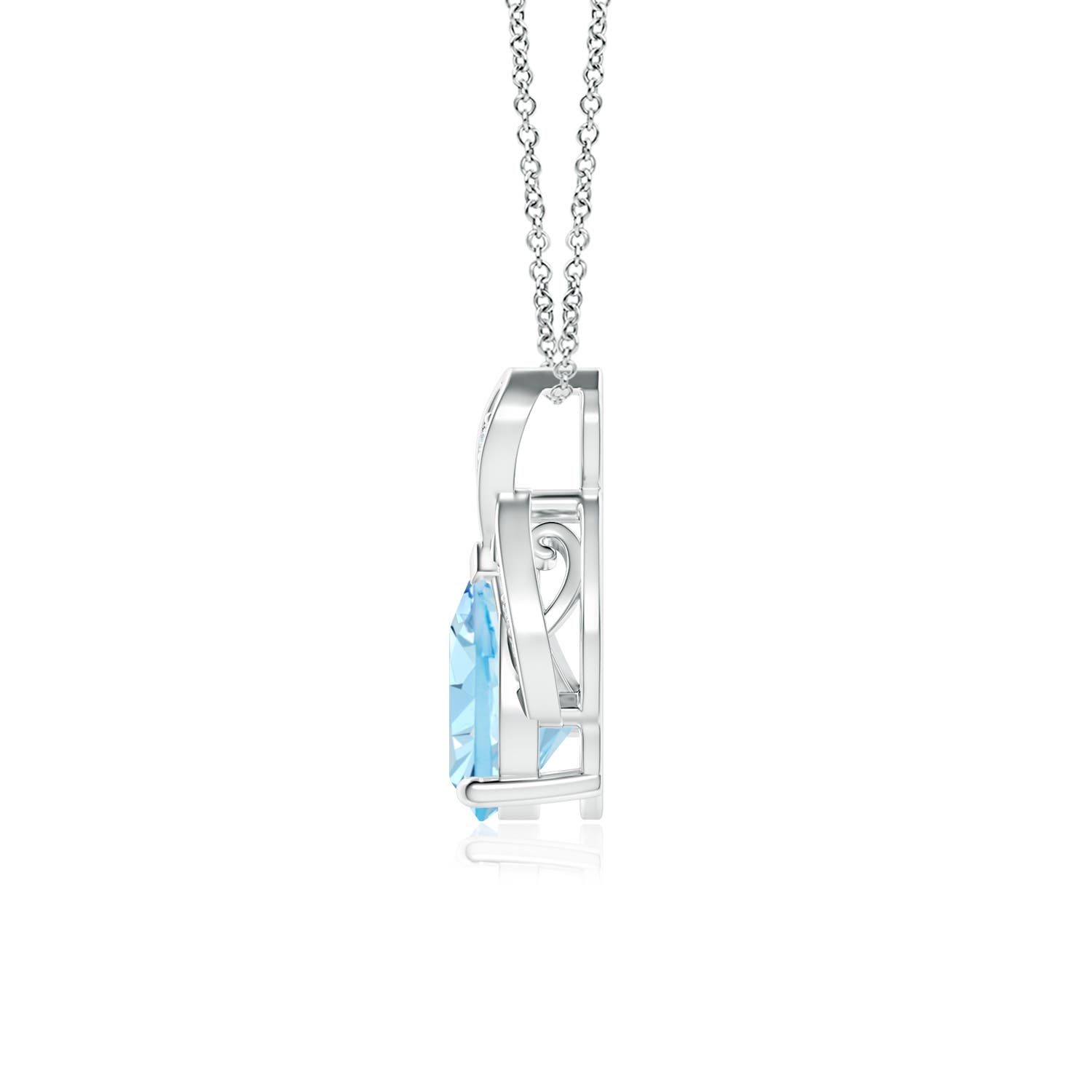 8x6mm AAAA Solitaire Pear-Shaped Aquamarine Flame Pendant in White Gold - side 2
