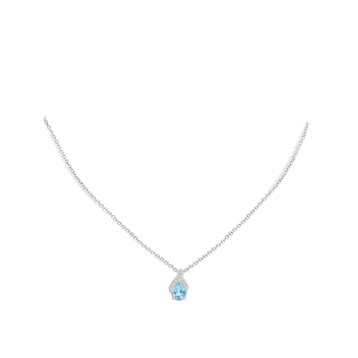 8x6mm AAAA Solitaire Pear-Shaped Aquamarine Flame Pendant in White Gold - body_neck