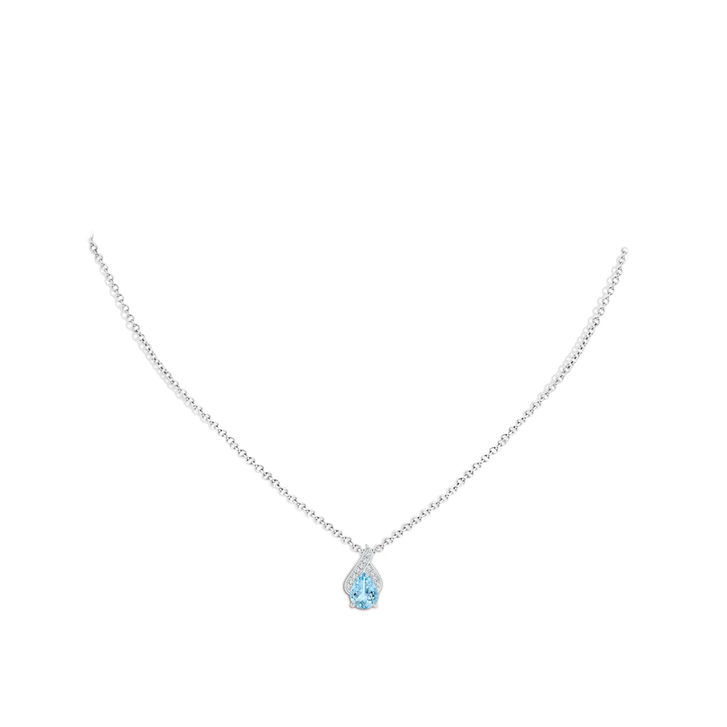 8x6mm AAAA Solitaire Pear-Shaped Aquamarine Flame Pendant in White Gold Body-Neck