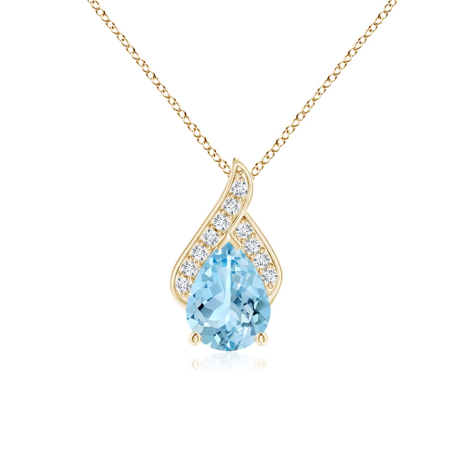 8x6mm AAAA Solitaire Pear-Shaped Aquamarine Flame Pendant in Yellow Gold 