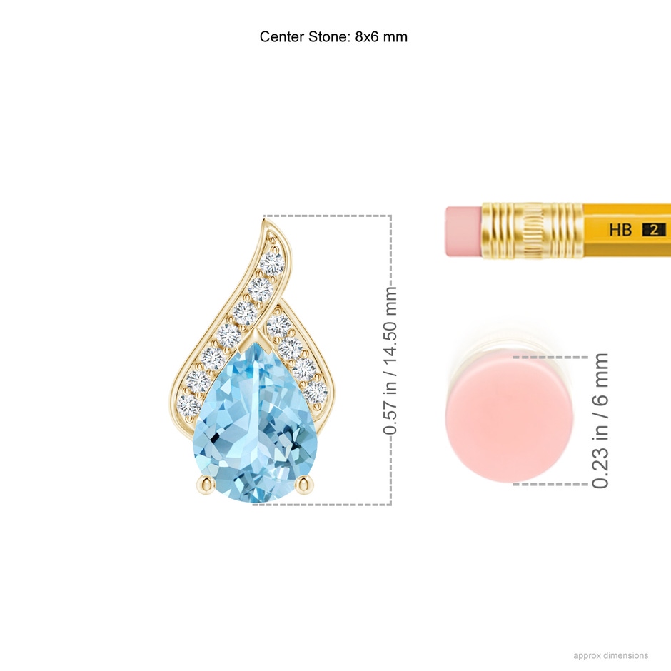 8x6mm AAAA Solitaire Pear-Shaped Aquamarine Flame Pendant in Yellow Gold ruler