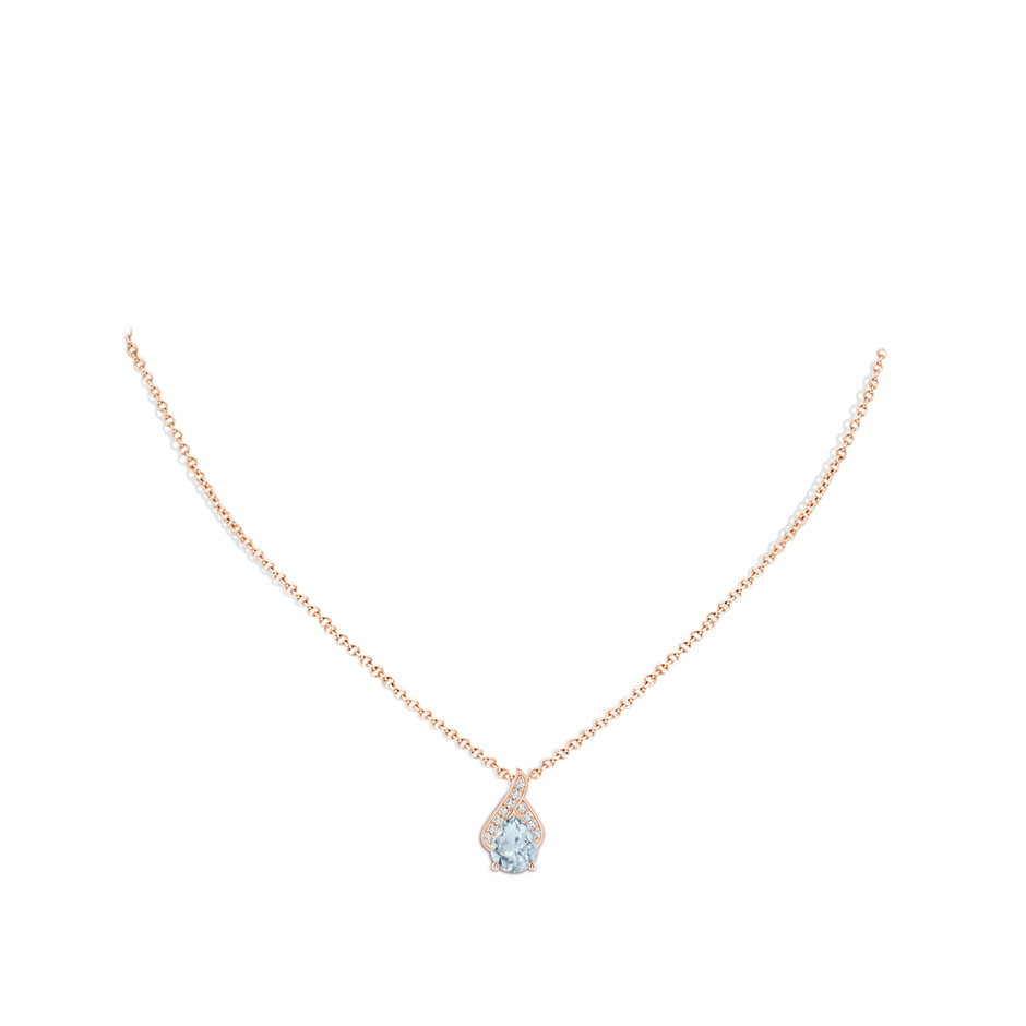 9x7mm A Solitaire Pear-Shaped Aquamarine Flame Pendant in Rose Gold body-neck