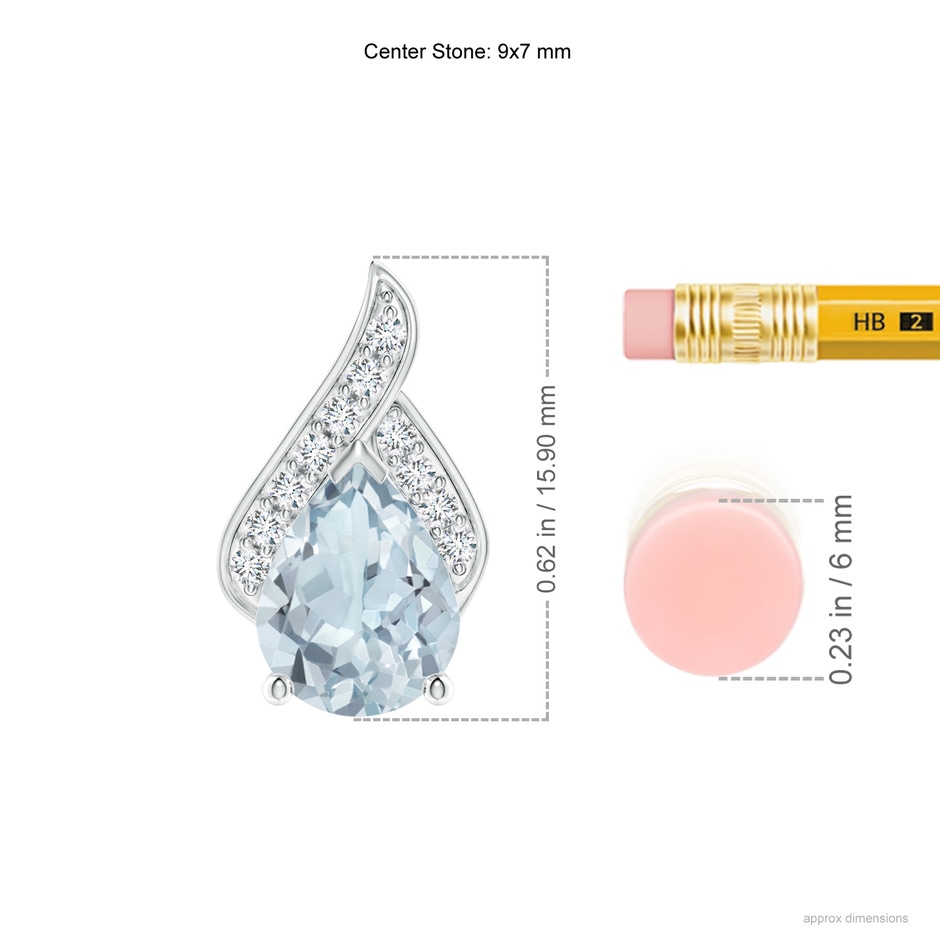 9x7mm A Solitaire Pear-Shaped Aquamarine Flame Pendant in White Gold ruler