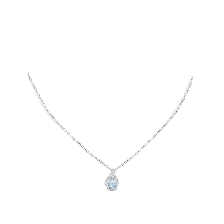 9x7mm A Solitaire Pear-Shaped Aquamarine Flame Pendant in White Gold body-neck