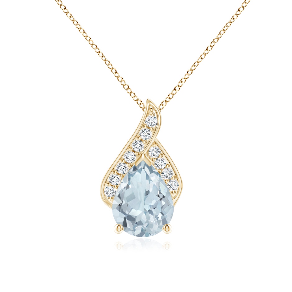 9x7mm A Solitaire Pear-Shaped Aquamarine Flame Pendant in Yellow Gold 
