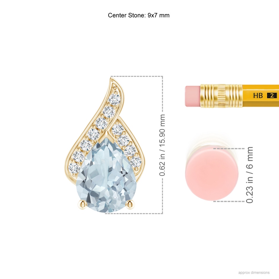 9x7mm A Solitaire Pear-Shaped Aquamarine Flame Pendant in Yellow Gold ruler