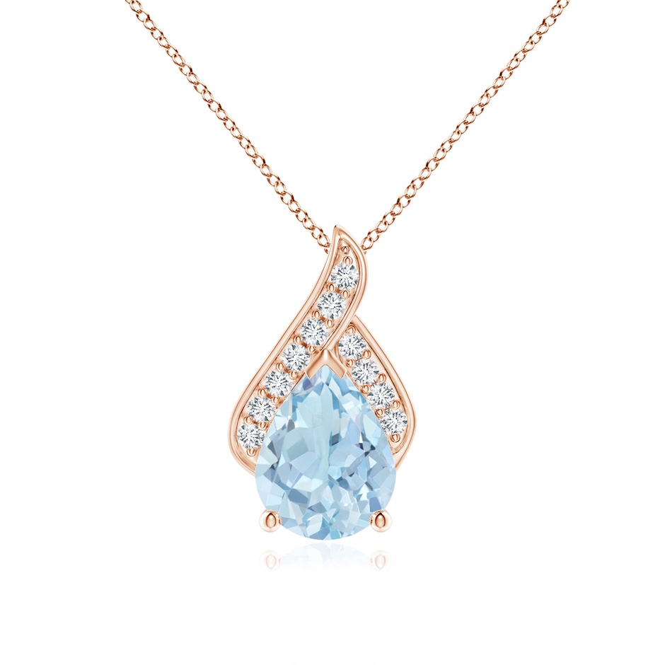 9x7mm AA Solitaire Pear-Shaped Aquamarine Flame Pendant in Rose Gold 
